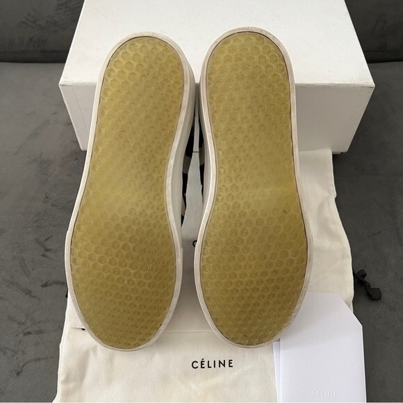 Celine Black/White Striped Canvas Slip On Sneakers - Picture 7 of 16